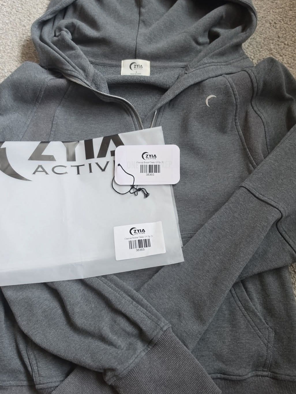 ZYIA Charcoal Gray 3/4-Zip Retreat Sweatshirt-like New